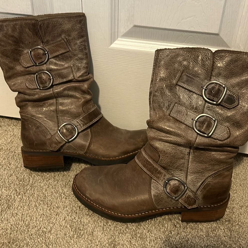 Brown distressed boots